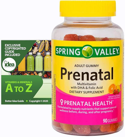 Spring Valley Prenatal Multivitamin Gummies, 90 Ct Bundle with Exclusive Vitamins & Minerals - A to Z - Better Idea Guide (2 Items)