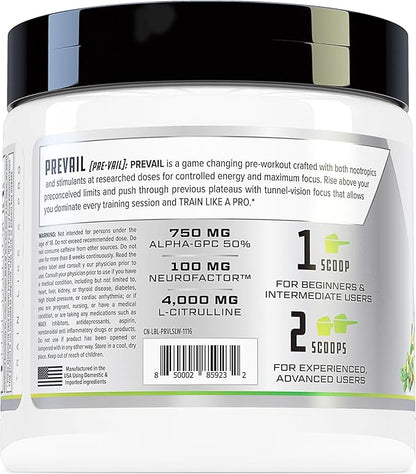 Prevail Pre Workout Powder with Nootropics: Pre Workout for Men and Women, Cutting Edge Energy and Focus Supplement with L Citrulline, Alpha GPC, L Tyrosine | Sour Lime Gummy, 40 Scoops