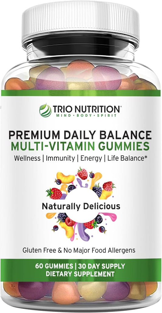 TRIO NUTRITION Premium Daily Balance Multivitamin Gummies for Men & Women| Essential Vitamins & Minerals for Immune Boost & Energy Support | No Major Food Allergens & Gluten Free| No High Fructose*