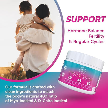 Cyster Glow Premium Myo-Inositol and D-Chiro Inositol Powder PCOS Supplement for Women -Ideal 40:1 Ratio-Hormone Balance, Fertility, Healthy Ovarian Function -Vitamin B8-30 Day Supply