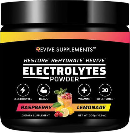 Raspberry Lemonade Electrolytes - Keto-Friendly Essential Vitamins and Electrolytes for fasting - BCAA Electrolyte Powder and Multivitamins for instant hydration - No Sugar - No Caffeine- Made in USA