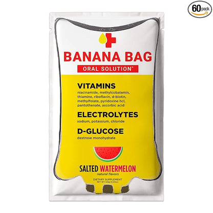 Banana Bag Oral Solution Recovery Packets - I.V. Alternative - Salted Watermelon 60pk: Pharmacist-Formulated for Fast Energy Boost, Rehydration & Wellness. Electrolytes + Vitamin C + Strong B-Complex