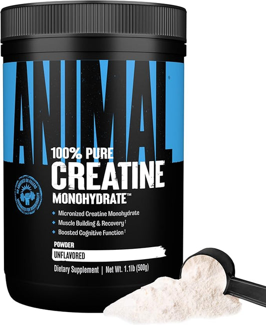 Animal Micronized Creatine Monohydrate Powder - Delays Muscle Fatigue, Supports Muscle Growth, Endurance, ATP Production, Cognitive Function, Strength, and Recovery for Men & Women - Unflavored, 500g