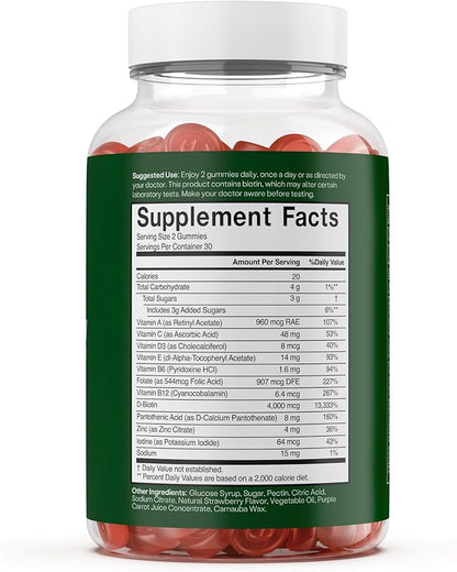 Embody Multivitamin Retinol Gummy - 180 Count, Strawberry Flavor - Vitamin A Supplement for Anti-Aging, Acne, and Clear Skin - Glowing and Youthful Hair, Skin and Nails - Biotin, Vitamin C