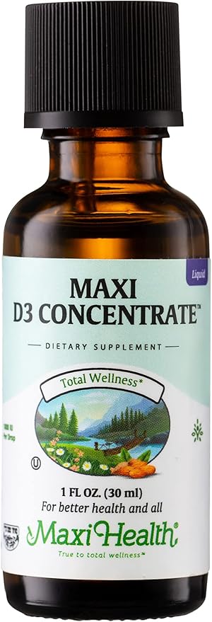 Maxi Health Vitamin D3 Concentrate - 1000 IU Per Drop - Dietary Supplement - Supports Calcium Absorption, Immune Health and Bone Health in Adult Women & Men (1 fl oz)