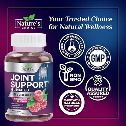 Joint Support Gummies Extra Strength Glucosamine Gummy Supplement with Vitamin E - Naturally Assists Cartilage & Joint Health & Flexibility Support - Best Support Chew for Men and Women - 60 Gummies