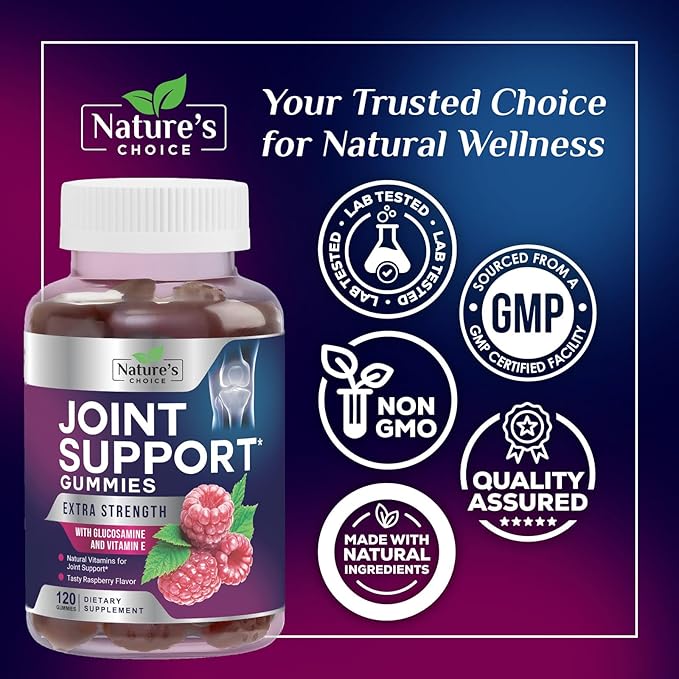 Joint Support Gummies Extra Strength Glucosamine Gummy Supplement with Vitamin E - Naturally Assists Cartilage & Joint Health & Flexibility Support - Best Support Chew for Men and Women - 120 Gummies