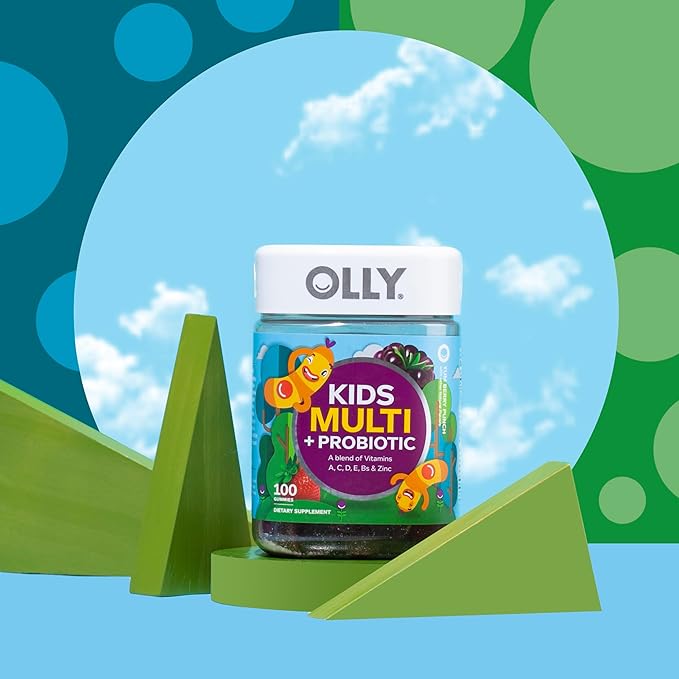 OLLY Kids Multivitamin & Probiotic Gummy, Digestive Support, Vitamins A, D, C, E, B, Zinc, Chewable Supplement, Berry Flavor, 50 day supply - 100 Count