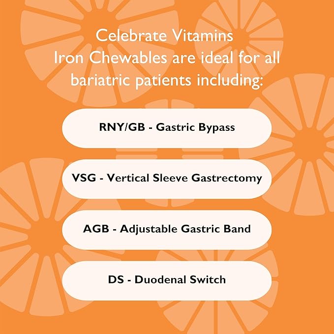 Celebrate Vitamins Iron Supplement with Vitamin C - 30mg Iron, 60mg Vitamin C, Bariatric Vitamins for WLS Patients, Vertical Sleeve & Gastric Bypass Surgery – Grape, 90 Chewable Tablets