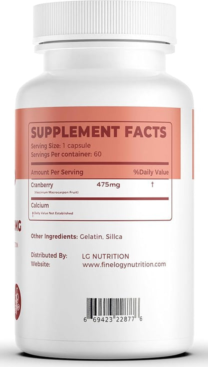 Cranberry Pills 475mg | 60 Vegan Capsules for Urinary Tract Health & Bladder Support, Concentrated Cranberry Powder, Non-GMO, Sugar-Free Cranberry Supplement, 2-Month Supply