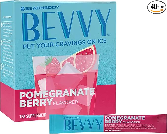 BODi Bevvy Pomegranate Berry Iced Tea Supplement with Fiber, Low-Caffeine Cravings Control, No Artificial Preservatives, Plant-Based, Gluten-Free, Dairy & Soy-Free - 40 Servings