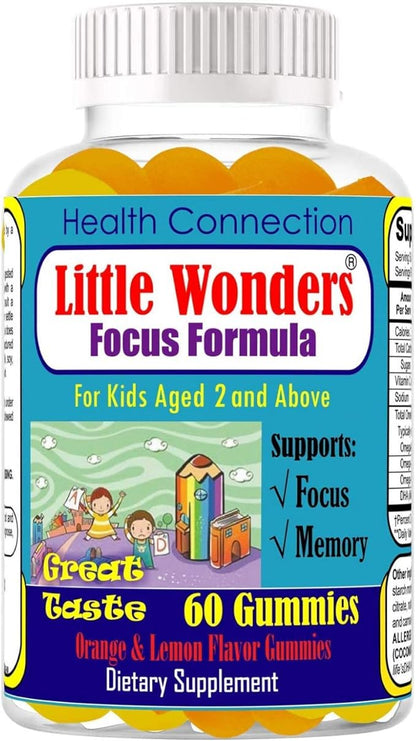 Littlewonders Kids Brain Supplements for Memory and Focus | Nootropics Brain Support Supplement | EPA DHA Omega 3 Childrens Vitamins | Vegan-Friendly, Non-GMO, Tasty Gummy Vitamins 60Ct