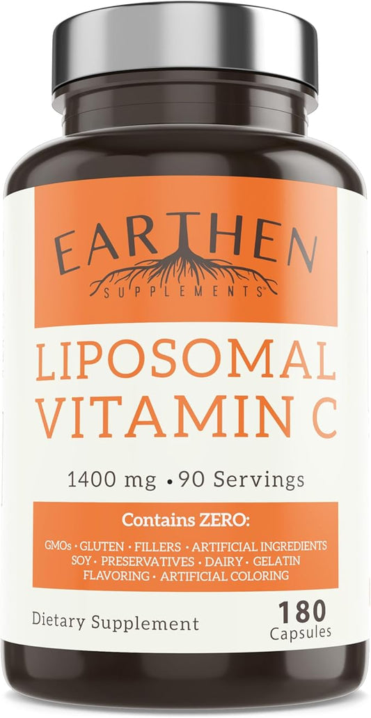 EARTHEN supplements Liposomal Vitamin C | Made with Organic Ingredients | 1400MG Per Serving | 180 Capsule - 90 Serving | Non GMO | Fat Soluble - High Absorption Antioxidant