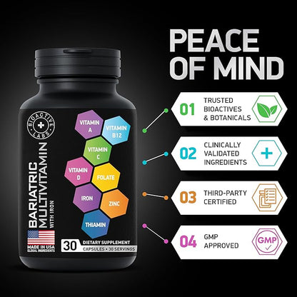 Bariatric Multivitamin with Iron For Women & Men - Post Gastric Bypass Vitamins and Gastric Sleeve Bariatric Iron Vitamin Multivitamins -Non-GMO, Gluten-Free -One a Day, 30 Bariatric Vitamins Capsules