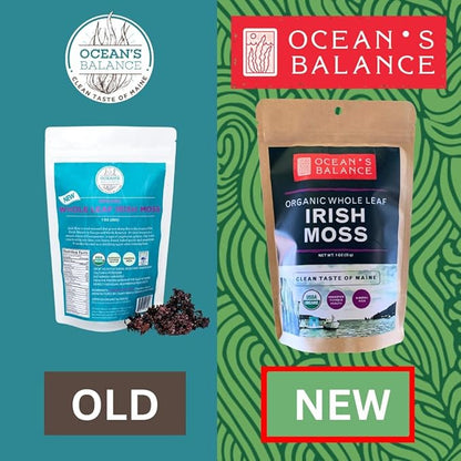 Ocean’s Balance Whole Leaf Irish Sea Moss Organic - Organic Sea Moss - Perfect for Keto Diet, Paleo Diet, Vegetarian, or Vegan Diet – Gluten Free, Mineral Rich – 1 oz Bag