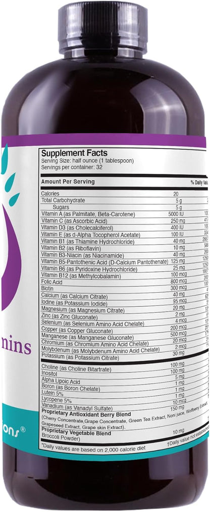 Liquid Super Multivitamin and Minerals - Premium Liquid Vitamins for Enhanced Absorption - Daily Liquid Multivitamin Supplement for Optimal Health and Wellness - 16 oz