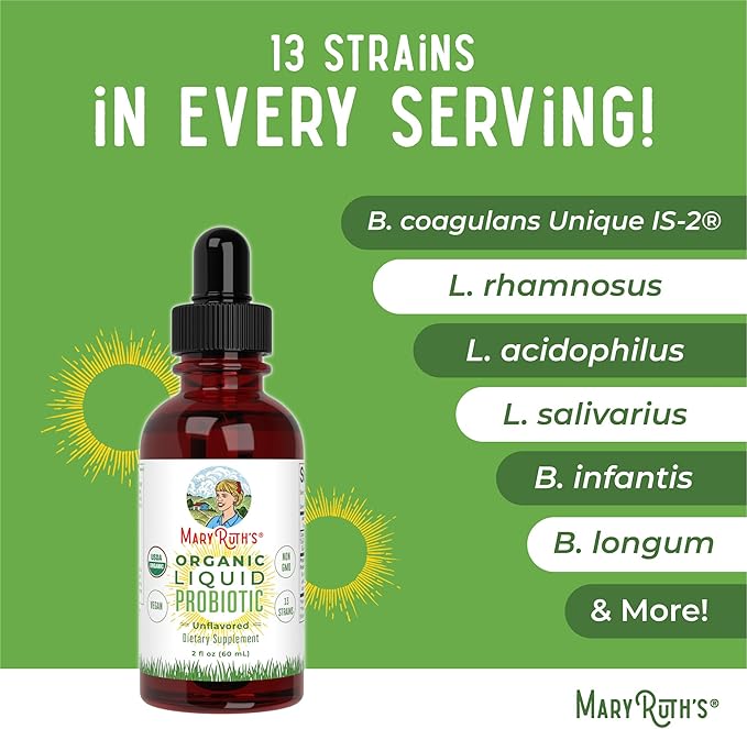 MaryRuth Organics USDA Organic Liquid Probiotic | Digestive Health | Probiotics for Women, Men, Kids | Acidophilus Probiotic | Vegan | Travel Friendly | 20 Servings