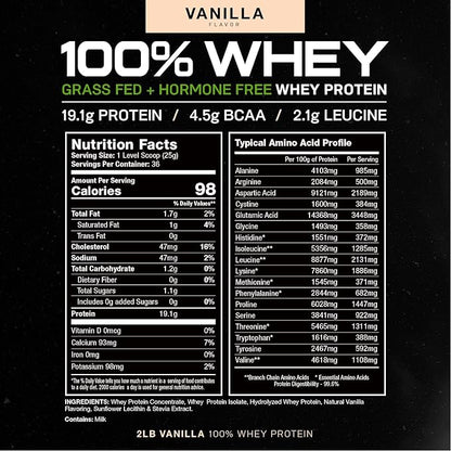 Muscle Feast 100% Grass-Fed Whey Protein, Pastured Raised Hormone Free All Natural, Vanilla, 2lb