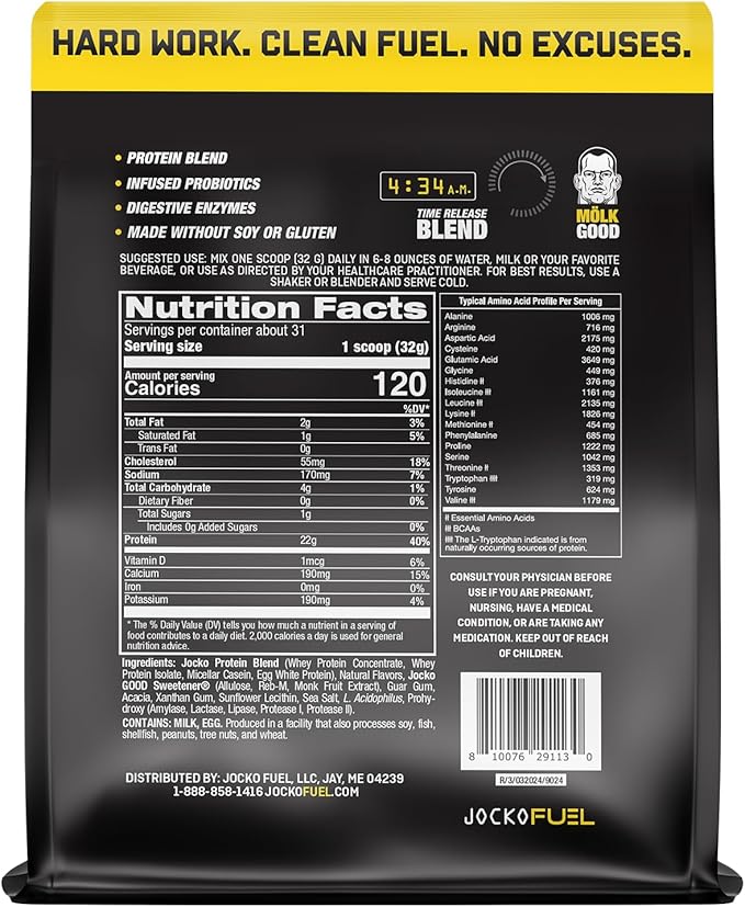 Jocko Mölk Whey Protein Powder 22g Sugar Free Monk Fruit Blend - Muscle Recovery & Growth, Packaging May Vary (31 Servings, Banana Cream)