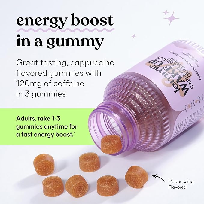 Lemme Wake Up Caffeine Energy Gummies, 80mg of Caffeine Per Serving, Coffee Bean Extract, Cappuccino Flavor, Vegan & Gluten Free, 1 Month Supply (60 ct)