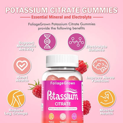 Potassium Supplement Gummies 1000mg - Potassium Supplement for Leg Cramps, Muscle & Heart Health - 1 Month Supplement (60 Count)