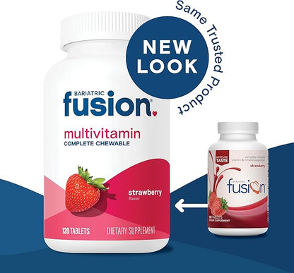 Bariatric Fusion Strawberry Complete Chewable Bariatric Multivitamin with Iron for Bariatric Surgery Patients Including Gastric Bypass and Sleeve Gastrectomy - 120 Tablets