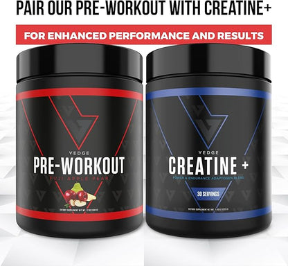 vedge Pre Workout Powder - Workout Powder for Energy & Endurance - Vegan Pre Workout with Beta Alanine, L-Taurine, Caffeine & Citrulline - Pre Workout for Men & Women - Fuji Apple Pear Flavor