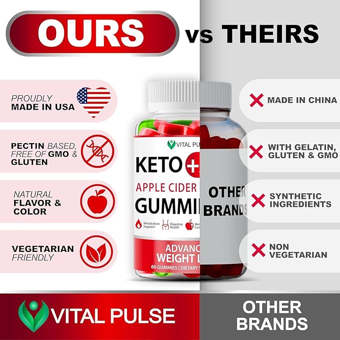 Keto Apple Cider Vinegar Gummies - Immune Boosting, Digestive Aid - 100% Natural, Non-GMO, Gluten-Free, Made in The USA