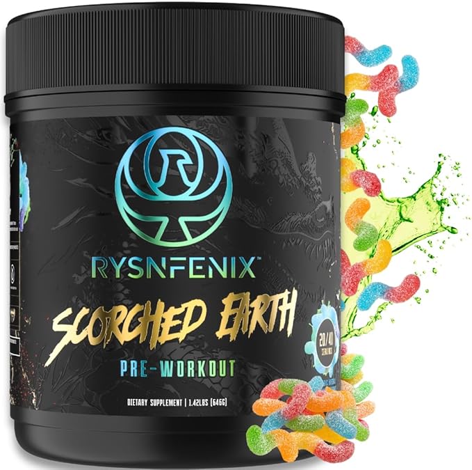 Scorched Earth Pre Workout Powder - Energy & Focus with Dual-Source Caffeine, Nootropics | Pumps from Citrulline, Beta Alanine, Nitrosigine®, GlycerPump™ - Sour Gummy Worm