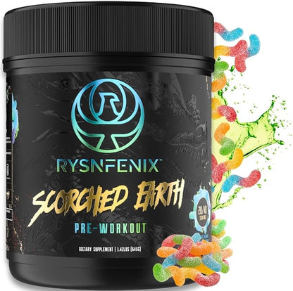 Scorched Earth Pre Workout Powder - Energy & Focus with Dual-Source Caffeine, Nootropics | Pumps from Citrulline, Beta Alanine, Nitrosigine®, GlycerPump™ - Sour Gummy Worm