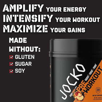 Jocko Fuel Ultimate Pre Workout Powder - Pre-Workout Energy Powder Drink for Men & Women - High Stim Sugar-Free Nootropic Blend to Support Muscle Pump, Energy, & Recovery 200mg Caffeine Sour Peach