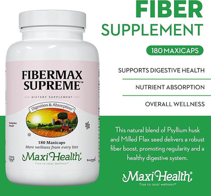 Maxi Fiber for Adults - Kosher Daily Fiber Supplement - 1500 mg Fiber Capsules for Men and Women with Psyllium Husk - Dietary Fiber Pills (Capsules 180 Count (Pack of 1))