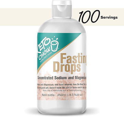 Keto Chow Fasting Drops | Sodium and Ionic Magnesium Fasting Supplement | Intermittent Fasting Mineral Supplements | Electrolyte Replenisher | On The Go Container | (250ml/8.3 fl oz. Refill)