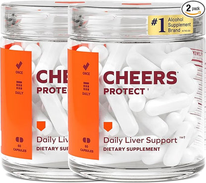 Cheers Protect | Daily Liver Supplement for Drinkers with L-Cysteine + DHM | Increase Glutathione Levels | 60 Doses | Cysteine, Dihydromyricetin, Milk Thistle, Prickly Pear, B-Vitamins, Ginger