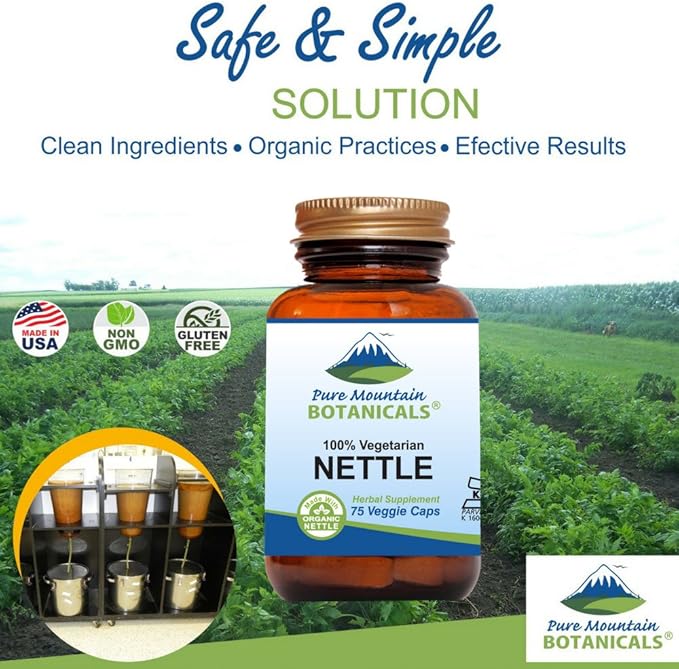 Pure Mountain Botanicals Stinging Nettle Leaf Capsules - Kosher Vegan Caps with 500mg Organic Stinging Nettles Leaf