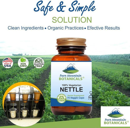 Pure Mountain Botanicals Stinging Nettle Leaf Capsules - Kosher Vegan Caps with 500mg Organic Stinging Nettles Leaf