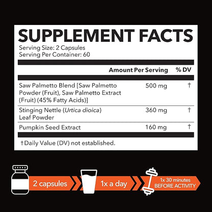 Saw Palmetto Supplement - Potent 3X Formula with Stinging Nettle + Pumpkin Seed Extract - DHT Blocker Urinary Health & Prostate Support Supplement for Mens Health - Saw Palmetto for Men 2 Month Supply