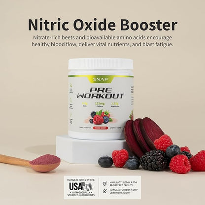Snap Supplements Preworkout Beet Root Powder, Nitric Oxide Pre Workout with Organic Beets, 250g (30 Servings)