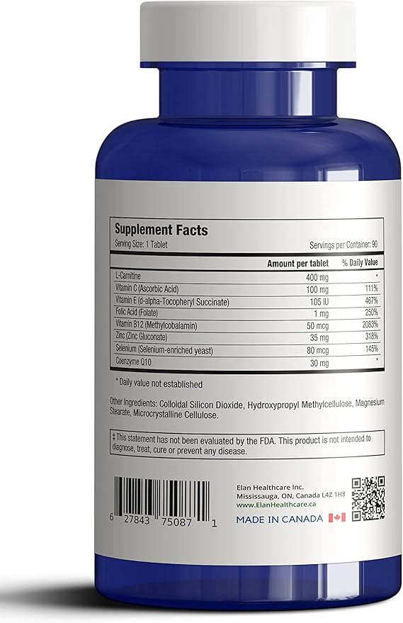 Medfertil for Men Natural Dietary Supplement for Men with Carnitine, Co-Q10, Selenium, Zinc, Vitamin C, E, B12, B9 (30 Tablets)