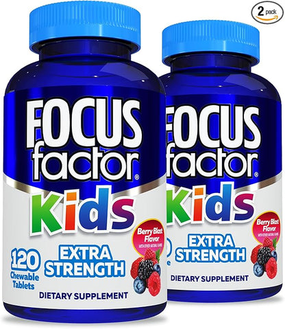 Focus Factor Kids Extra Strength Daily Chewable for Brain Health Support, 120 Count – Vitamins for Kids - Quality Formula – Gluten & Dairy Free Supplements for Children (2 Pack)
