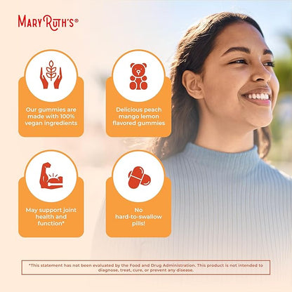MaryRuth Organics Turmeric Gummies | Organic Turmeric Curcumin Extract | Chewable Turmeric Supplement | Vegan | Non-GMO | Gluten Free | Peach | Mango & Lemon Flavor | 250 mg per Serving | 120 Count