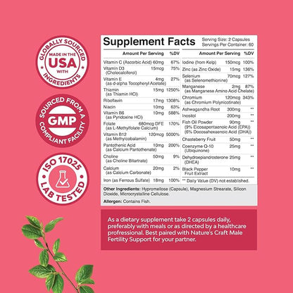 Fertility Supplement for Women with Prenatal Multivitamins - Female Fertility Support with Prenatal Choline Inositol Folate Chasteberry and CoQ10 Fertility Blend for Women to Promote Faster Conception