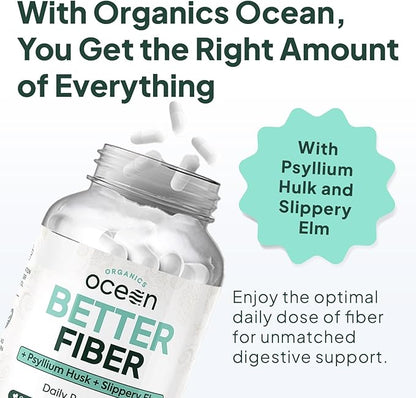 Better Fiber - Daily Fiber Supplement - Soften Stool for Effortless Bowel Movements - with Psyllium Hulk and Slippery Elm - 6 Bottles