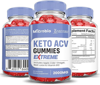 Microbio Keto ACV Gummies Extreme 2000MG Micro Bio Keto Gummies Apple Cider Vinegar Formulated with Pomegranate Beet Juice Powder B12 Vegan Non GMO 60 Gummys