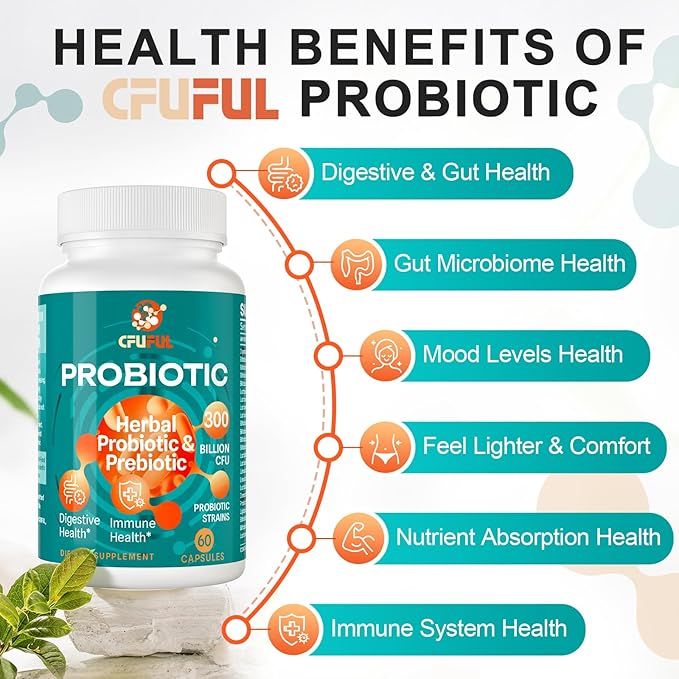 Probiotics for Women & Men - 300 Billion CFU, 24 Strains Probiotic + 15 Organic Herbs Prebiotics Blend, Daily Prebiotics and Probiotics for Digestive Health, Gut, Immune, Bloating - 2 Months Supply