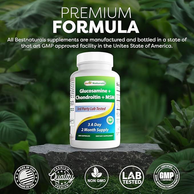 Best Naturals, Glucosamine Chondroitin and MSM Joint Supplements, 2600 mg per Serving, (180 Count (Pack of 3))