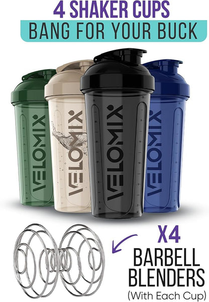 -4 PACK- 28 oz Shaker Cups for Protein Shakes - 4x Wire Whisk | BPA-Free & Dishwasher Safe | Leak Proof Protein Shaker Bottles for Protein Mixes | Large Blender Shaker Bottle Pack(Forest Edge)