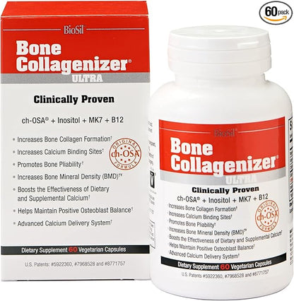 Biosil Bone Collagenizer Ultra - 60 Veggie Capsules - with Patented ch-OSA Complex + Choline, Inositol, MK7 & Vitamin B12 - GMO Free - 30-Day Supply