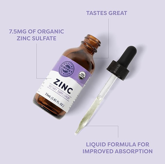 Vimergy Organic Liquid Zinc, Travel Size - 27 Servings – Alcohol Free Zinc Sulfate – Supports Immune Health & Metabolism – Antioxidant – Gluten-Free, Non-GMO, Kosher, Vegan & Paleo Friendly (55 ml)