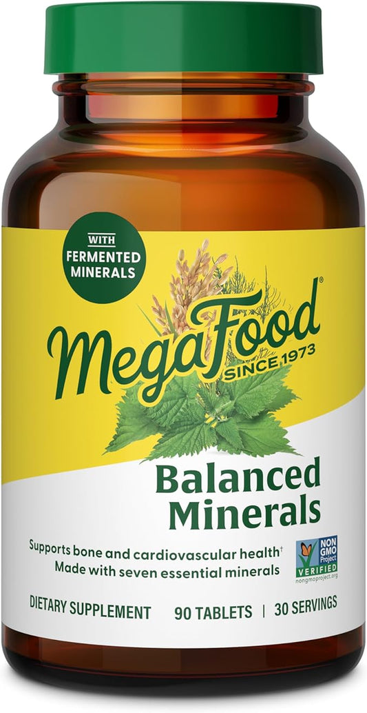 MegaFood Balanced Minerals - Calcium, Fermented Magnesium Glycinate, Zinc, Selenium, GTF Chromium, Molybdenum, Nettle Leaf, Horsetail Leaf - Made Without 9 Food Allergens - 90 Tablets (30 Servings)